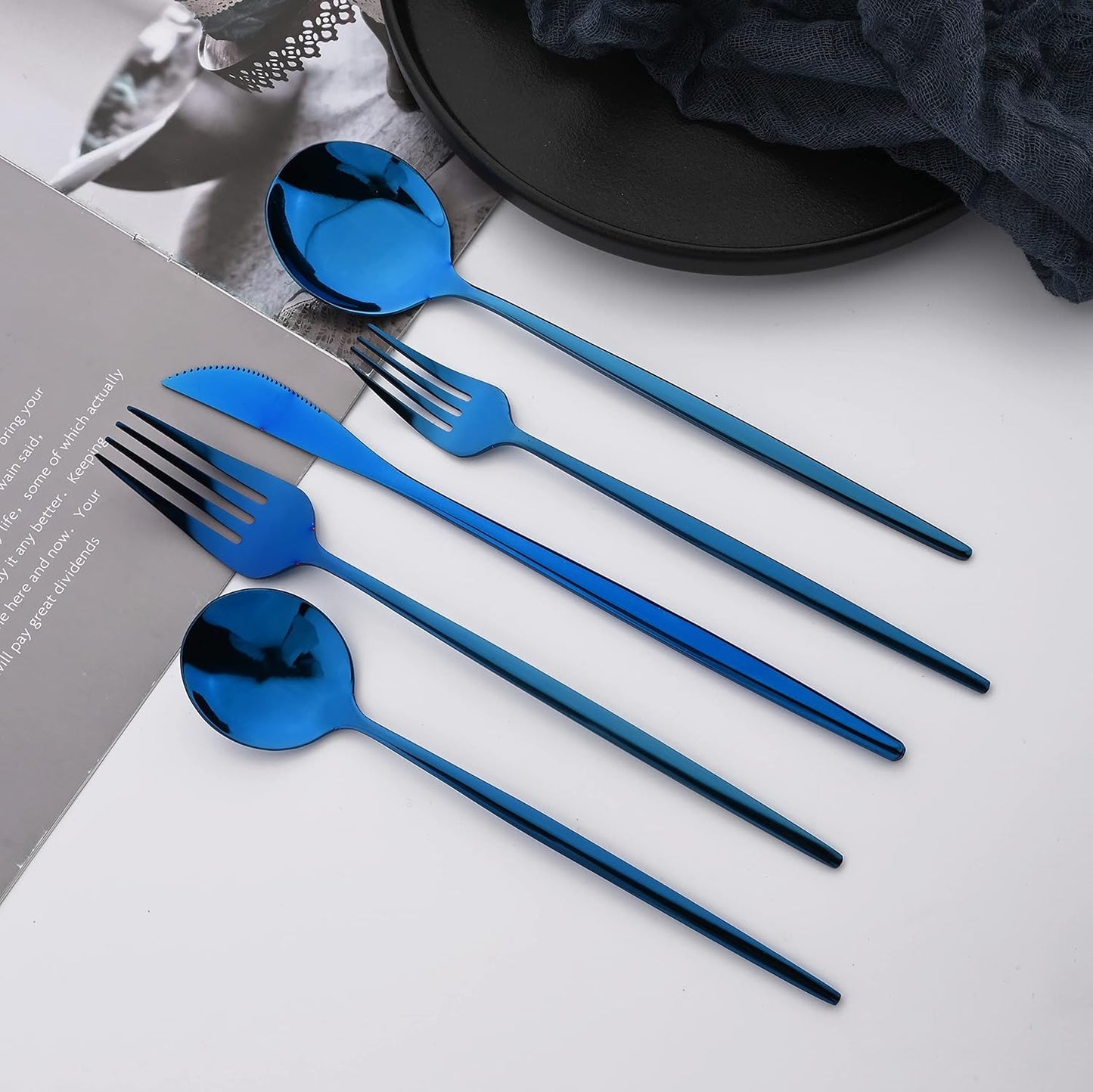 Silverware Set – 20 Piece Family Dinnerware Set – Flatware Set Service For 4 – Blue Tableware Sets – Cutlery Great For Family Gatherings & Daily Use – Spoons, Knives, Forks