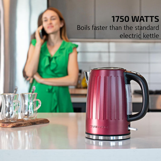 OVENTE Electric Kettle, 1.7L Stainless Steel Fast Boiling Water Heater with 1750W Power, BPA Free & Cordless Body, Auto Shut-Off, Boil-Dry Protection, Indicator Light & Removable Filter, Maroon KS711M