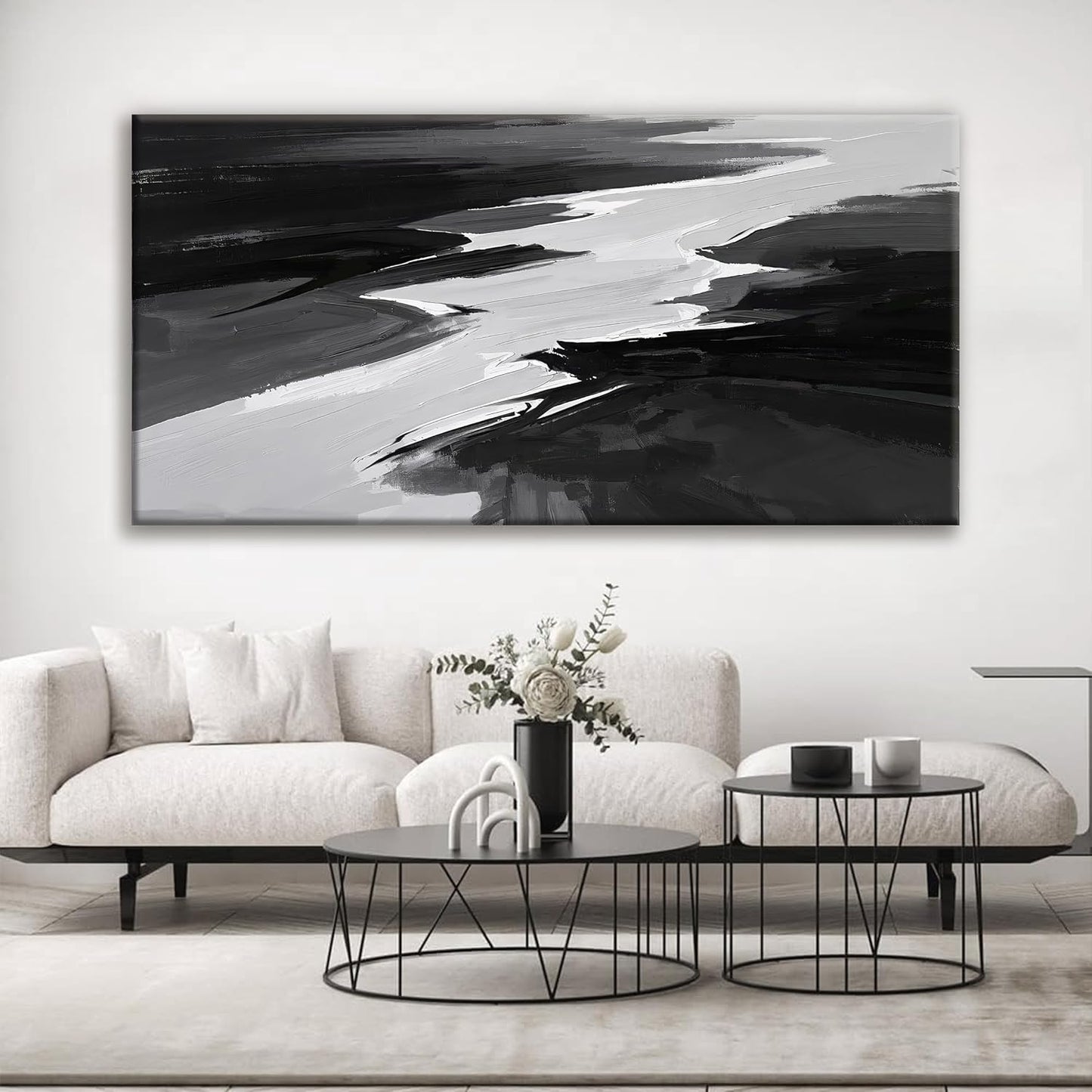 Large Abstract Wall Art For Living Room Black And White Wall Art Painting Artwork Canvas Art Wall Decor Simple Picture Abstract Wall Decor Bedroom Office 29"X 58"