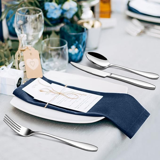 LIANYU Silverware Flatware Set for 8, 40 Piece Stainless Steel Cutlery Set Include Forks Spoons Knives, Eating Utensils for Home Kitchen Restaurant Tableware, Mirror Finish, Dishwasher Safe