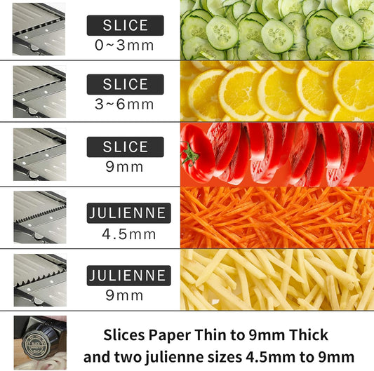VEKAYA Mandoline Slicer for Kicthen,Adjustable Vegetable Slicer,Food Chopper,Potato Slicer,Mandolin,Tomato Slicer,Veggie Cutter,Stainless Steel Professional with Safety Gloves