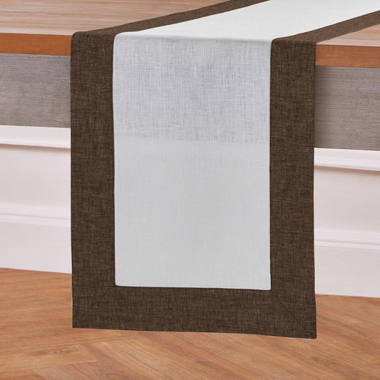 Solino Home Linen Table Runner 90 Inches Long - Chambray Brown and White 100% Pure Linen 14 x 90 Inch Table Runner for Dining, Fall, Autumn, Thanksgiving - Contempo