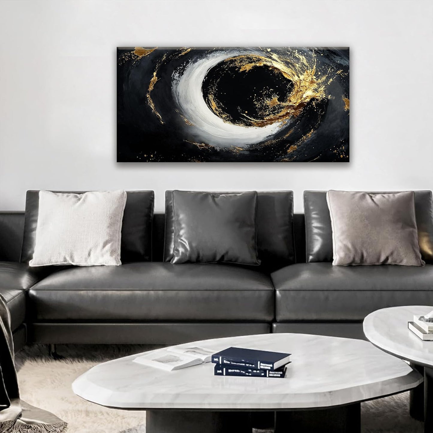 Tsomzxng Canvas Art Wall Decor Print Modern Abstract Art Paintings Black And Gold Wall Art Prints Abstract Wall Art Pictures For Bedroom Kitchen Office Home Artwork 20" × 40"
