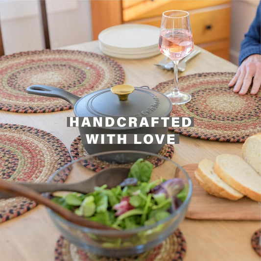 Gingerbread Jute Braided Kitchen Trivets for Hot Dishes, Warm Country Decor, Set of 6, Brown 8" Round Heat Resistant Mats - Rich Colors, Easy to Clean, Durable and Protects Furniture