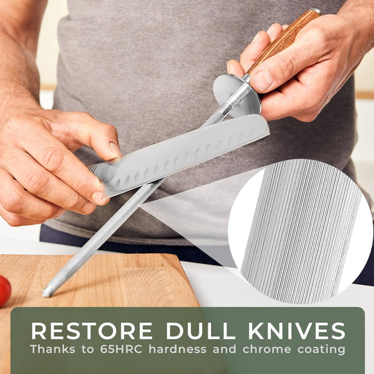 WALDWERK Premium Honing Rod - Honing Steel Made of Hardened Steel with Elegant Wooden Handle - 100% Plastic-Free Sharpening Steel for - Kitchen Knife Sharpener - Knife Sharpeners for Kitchen Knives