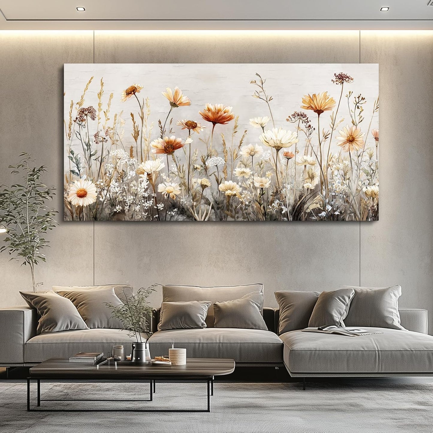 QIYILEXWART Canvas Wall Art For Living Room Large Wall Decor For Office Bedroom Decorations Neutral Wildflower Landscape Pictures Farmhouse Painting Artwork Room Wall Mural Home Decor 30x60 In