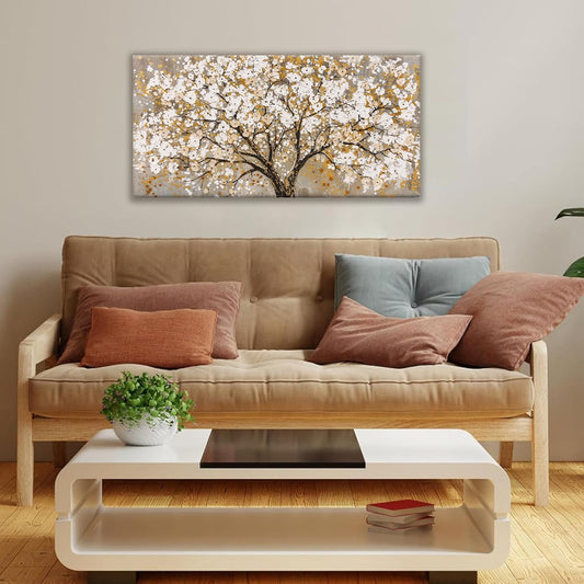 Wall Art Gold Tree Of Life Modern Artwork Canvas Painting Tree Pictures Canvas Art Wall Decor For Living Room Bedroom Dining Room Office Home Wall Decor 20"X40"