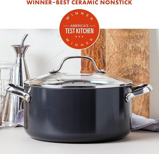 GreenPan Valencia Pro Hard Anodized Healthy Ceramic Nonstick 5QT Stock Pot with Lid, PFAS-Free, Induction, Dishwasher Safe, Oven Safe, Gray