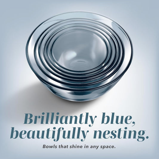 COOK WITH COLOR 12 Pc Glass Mixing Bowl Set with Lids – Borosilicate Glass Nesting Bowls for Cooking, Baking and Meal Prep, Colored Blue