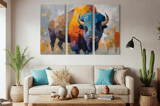 Wildlife Canvas Prints - Wild Animals Home Decor - Medium, Large, and Extra Large Wall Art for Living Room, Bathroom, Kitchen (Fragmented Power, 63L" x 94W"- 3 Panels)