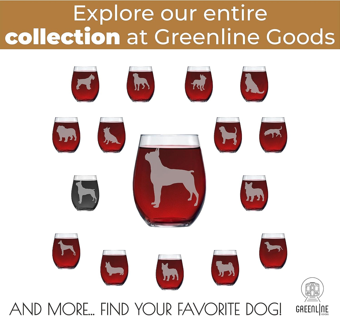 Boxer Stemless Wine Glasses (Set of 2) - Unique Gift for Dog Lovers - Hand Etched with Breed Name on Bottom