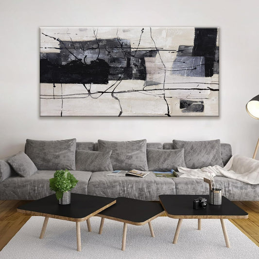 Large Abstract Wall Art Wall Decor Black And White Wall Art Living Room Canvas Picture Painting Artwork For Bedroom Dinning Room Canvas Art Modern Home Decor Wall 29x58 In