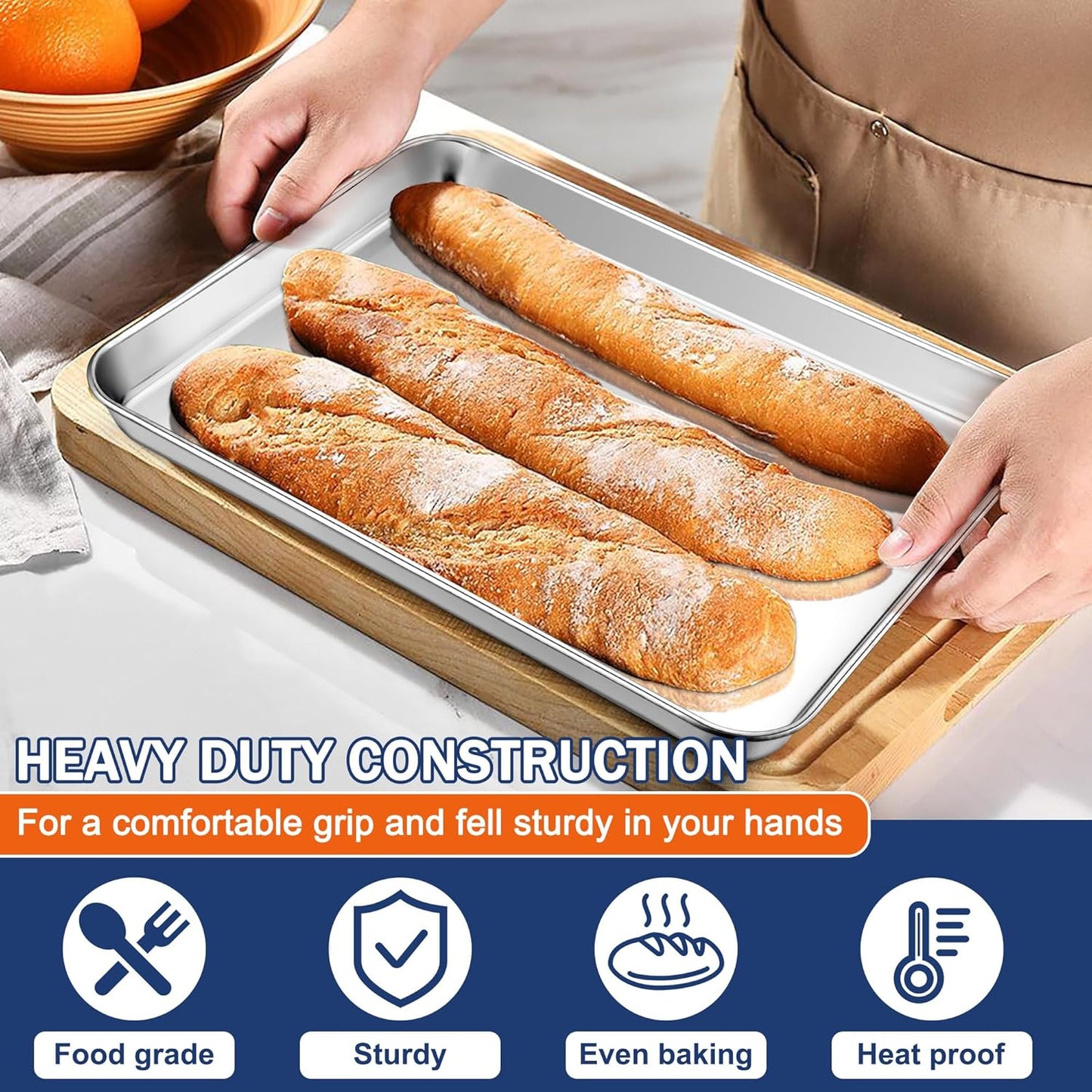 P&P CHEF 12.5 Inch Baking Cookie Sheet, Oven Pan Tray Stainless Steel Sheet Pan for Kitchen, Oven Bakeware for Multi Uses, Shiny Look & Dishwasher Safe, Healthy & Heavy Duty, 2Pcs