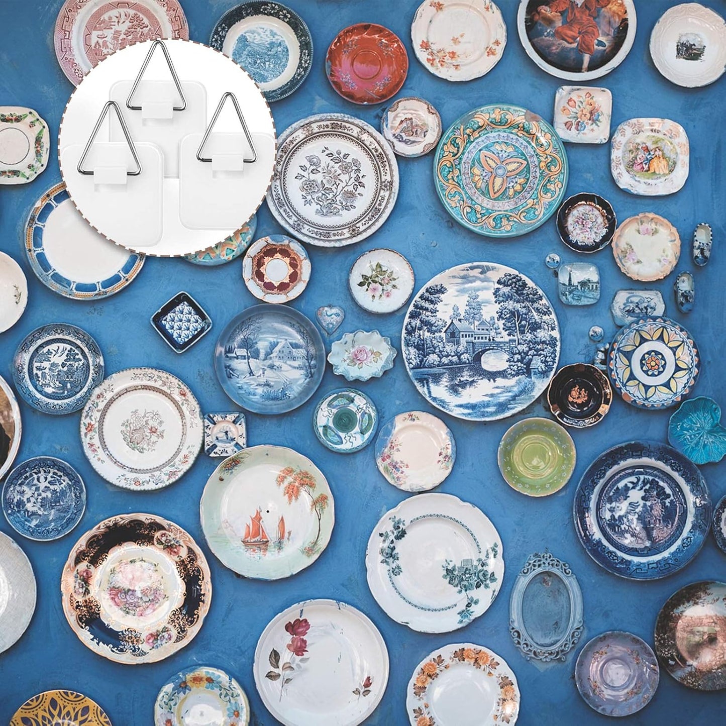 Sawysine 40 Pcs Invisible Adhesive Plate Hanger Wall Display Holder Vertical Plate Holders for Picture Hanging Hooks Wall Art Decor Supplies, 1.25 Inch