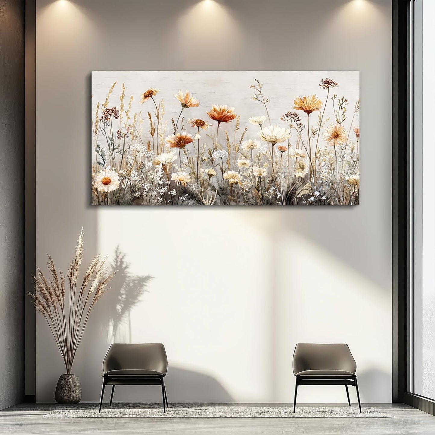 QIYILEXWART Canvas Wall Art For Living Room Wall Decor For Bedroom Office Wall Decoration Neutral Wildflower Landscape Painting Farmhouse Pictures Artwork Room Aesthetic Home Decor 20x40 In