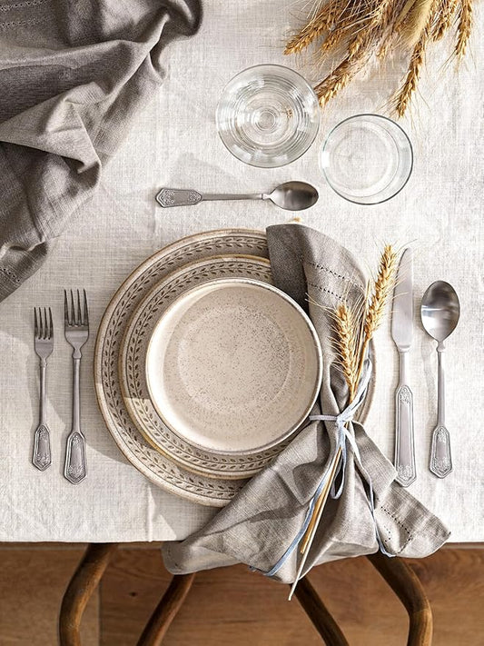 LE TAUCI Dinnerware Sets for 4, 12 Piece Ceramic Dish Set with Plates and Bowls | Oven/Dishwasher/Microwave Safe | Ideal for Housewarming | Reactive Beige (10" Plate+8" Dish+27oz Bowl)