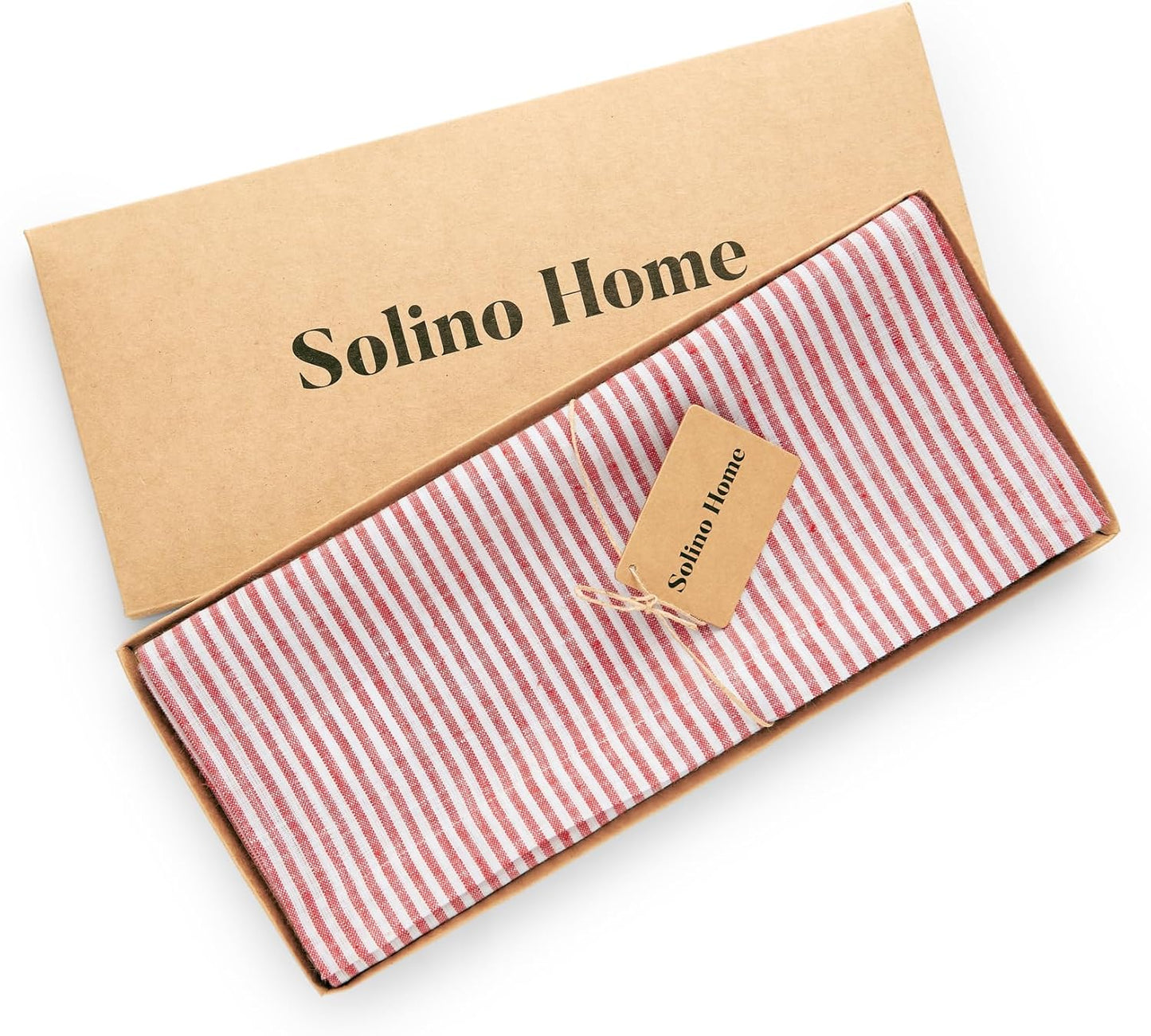 Solino Home Linen Table Runner 156 Inches Long - Narrow Stripe, 100% Pure Linen Red and White Table Runner 14 x 156 Inch for Dining