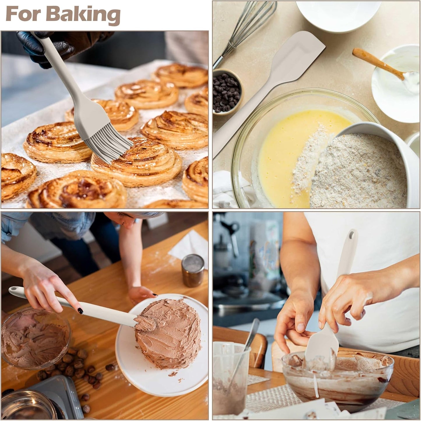 HaWare 29 PCS Silicone Cooking Utensils Set, Heat Resistant Kitchen Utensils Set with Stainless Steel Handle, Spatula Sets with Holder and Hooks, Kitchen Tools Gadgets for Nonstick Cookware -Khaki