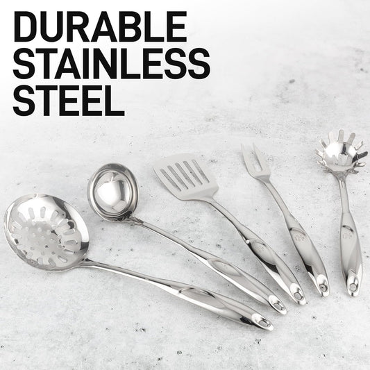 Zulay Kitchen Stainless Steel Cooking Utensil - Stainless Steel Kitchen Utensil - Durable Kitchen Gadgets - Metal Kitchen Accessories - Easy to Clean Kitchen Tools - 5 Piece Set