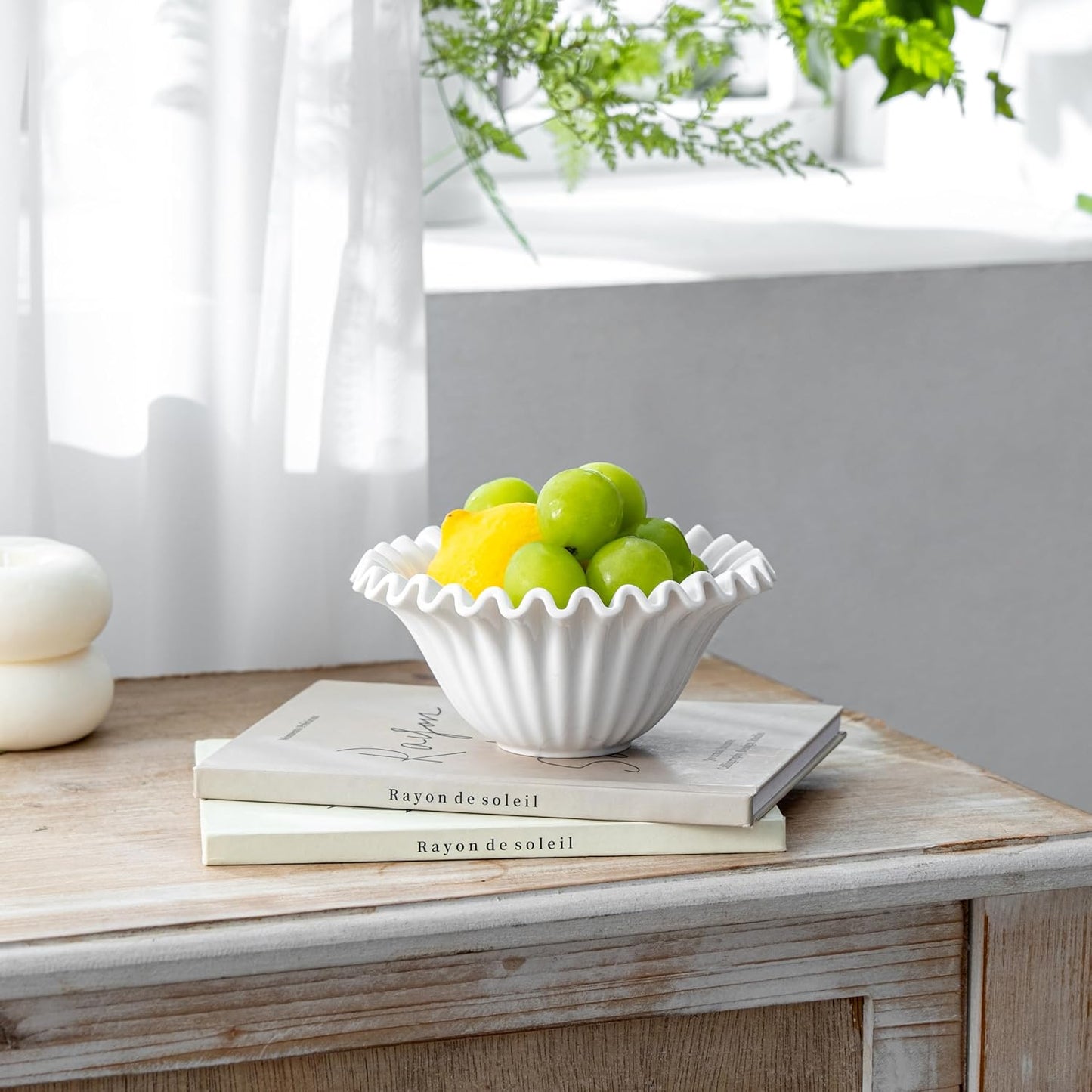 HandCrafted Decorative Bowl, 5.5 inch White Ruffle Flower Bowl Porcelain Vintage Ring Dish Floral Bowl for Home Decor Ruffle Centerpiece Bowl, White