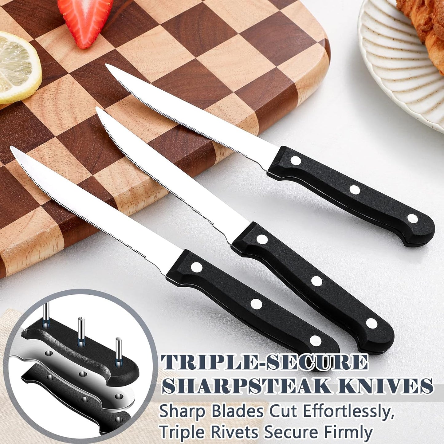 BEWOS 49-Piece Silverware Set with Organizer - Stainless Steel Silverware Set for 8 with Steak Knives and Drawer Organizer, Mirror Polished Flatware Set for Home and Restaurant, Dishwasher Safe