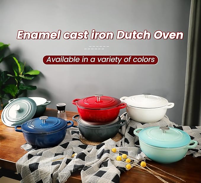 Enameled Cast Iron Dutch Oven Pot with Lid for Sourdough Bread Baking, Bread Dutch Ovens, Cooking Pots, 5 Quart, Slateblue