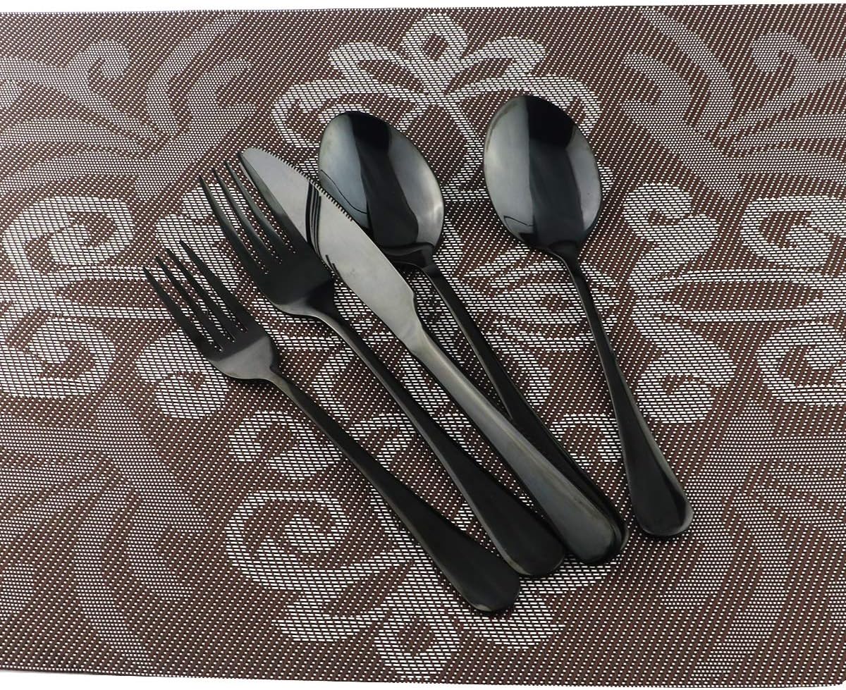 Gugrida 20-Piece Mirror Polished Reusable Utensils Vitalt Healthy & Eco-Friendly Stainless Steel Black Flatware Tableware Dinnerware Set, Shiny Cutlery Knife Fork Spoon Set, Service for 4