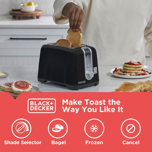 BLACK+DECKER 2-Slice Toaster, T2569B, Extra Wide Slots, 6 Shade Settings, 850 Watts, Crumb Tray, Cancel Button