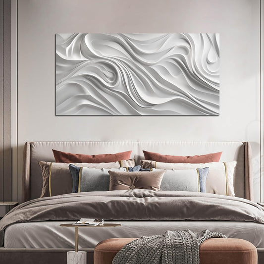 AOZEMI Abstract Canvas Art Wall Decor Modern White Wall Art Prints Large White Artwork for Walls Bedroom Office Kitchen Wall Decor 24" X 48"