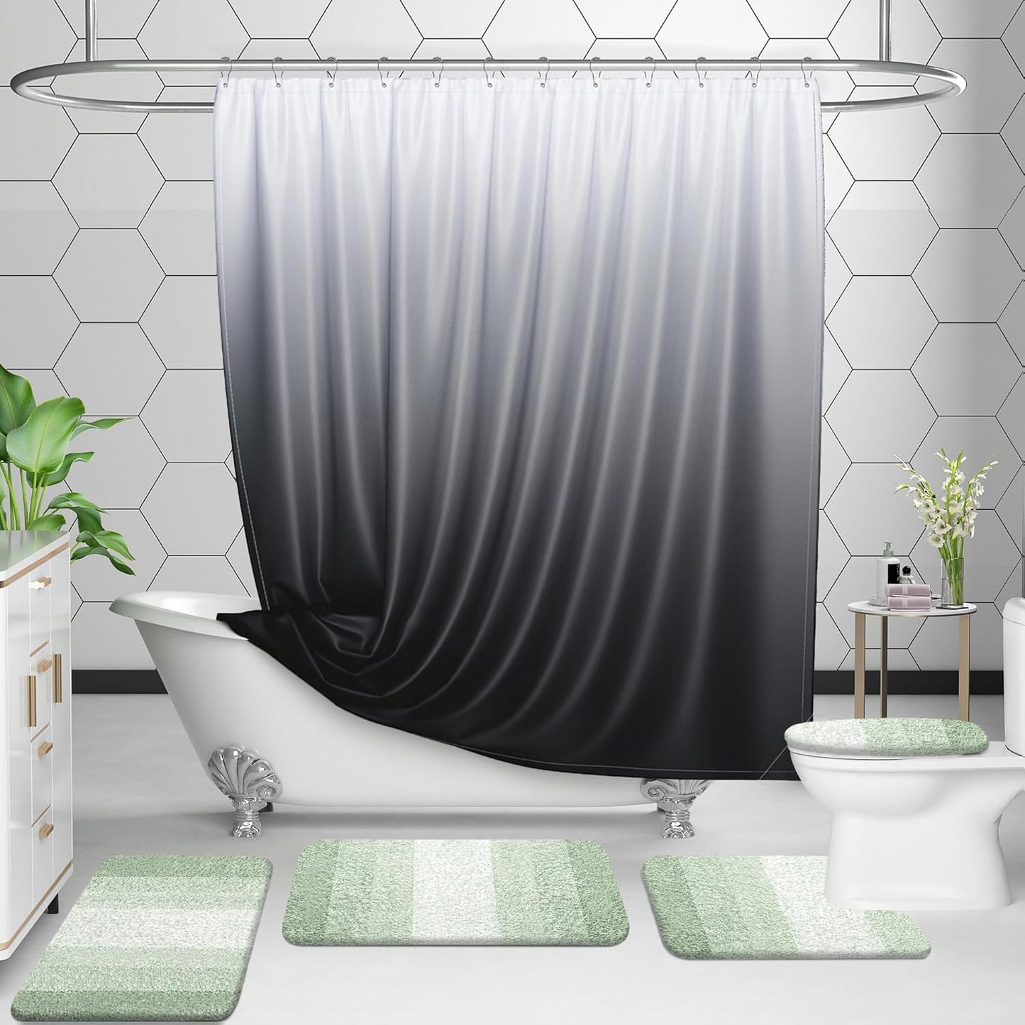 OLANLY Bathroom Rug Set 2 Piece, Soft Absorbent Microfiber Bath Rug Set, Non-Slip, Machine Wash Dry, Plush Shaggy Bath Mats for Bathroom (47"x20"+24"x16", Sage Green)