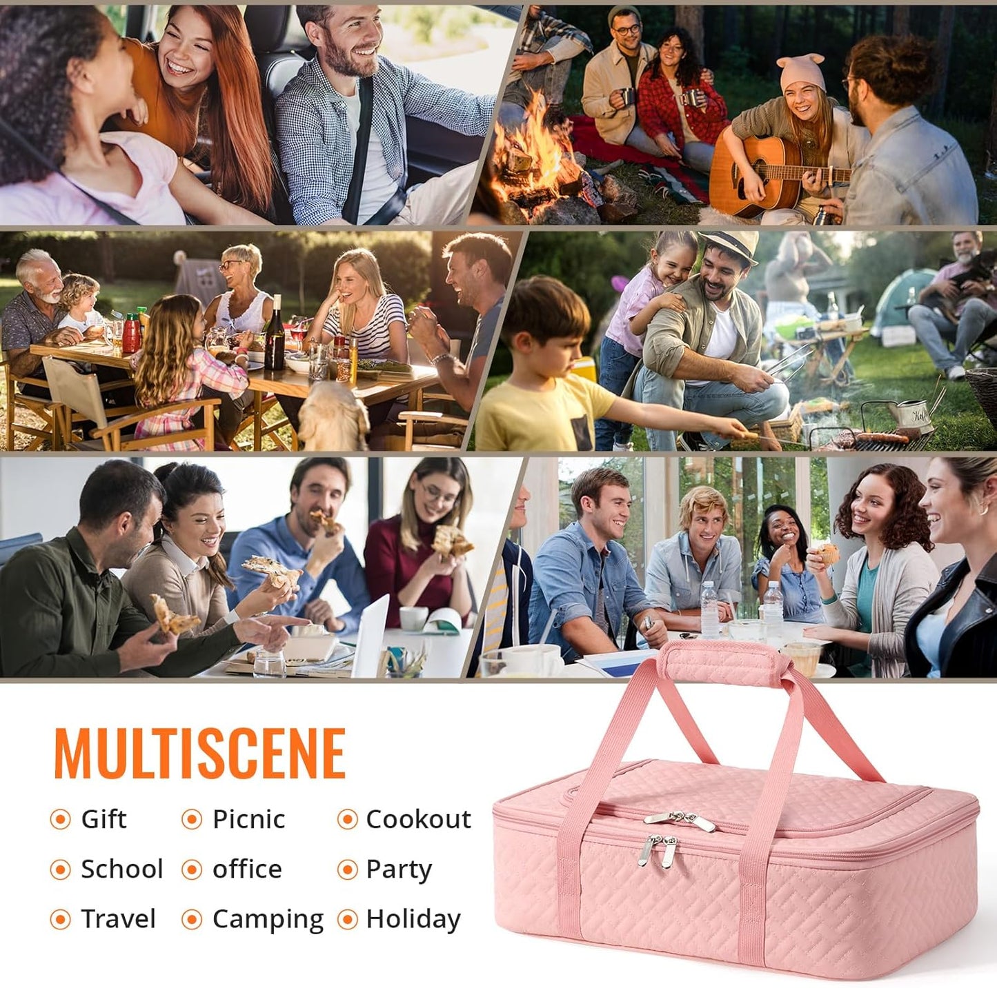 Insulated Casserole Carrier - Portable Casserole Carrier for Hot or Cold Food, Lasagna Holder for Parties,Picnic,Cookouts,Traveling - Fits 9" x 13" Baking Dish (Pink)