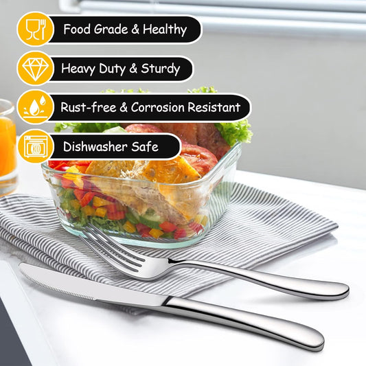 LIANYU 45-Piece Heavy Duty Silverware Set with Serving Utensils, Stainless Steel Flatware Set of 8, Thick Cutlery Eating Utensils Include Fork Knife Spoon, Mirror Finished, Dishwasher Safe