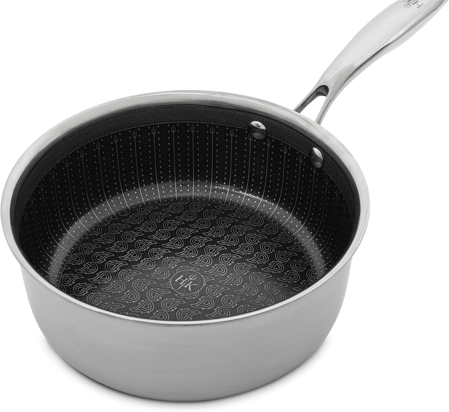 Hell's Kitchen Hybrid 2.5 Qt Saucepan and lid, Tri-Clad Stainless Steel and Nonstick Ceramic, PFAS Free, no PFOA, no PTFE, no Teflon, Non Toxic Cookware, Metal Utensil Safe, All Cooktops and Oven Safe