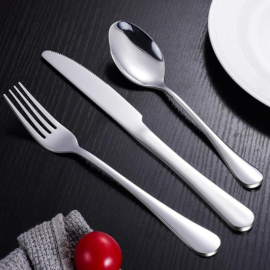 24-Piece Silverware Set for 8 - Stainless Steel Flatware Cutlery Set Service for 8, Mirror Polished Flatware Set Include Forks Spoons Knives for Home, Wedding, Restaurant, Dishwasher Safe