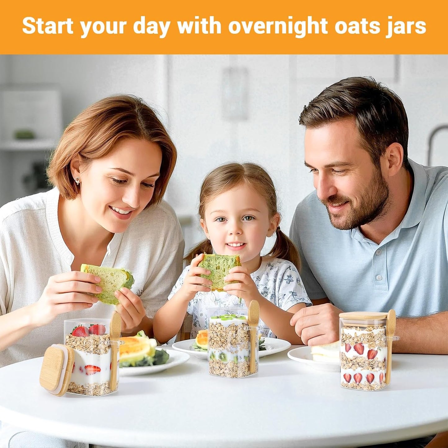 Glass Storage Jars with Lids - 2 Pack 18 Fl.oz Square Glass Containers with Bamboo Lids and Spoon, Includes Labels and Marker, Clear Kitchen Food Jar for Sugar Coffee Tea, Spice, Candy, Oats