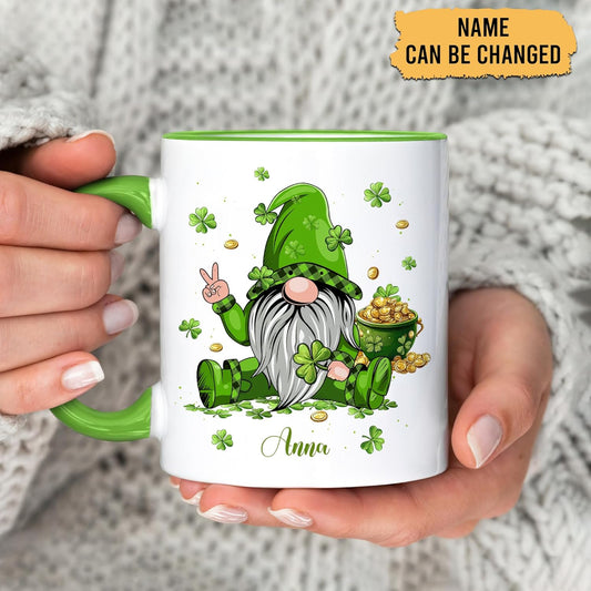 Hyturtle Personalized Gnome Mug - Cute Gnome Gift For Women - Lucky Gift For Gnome Lover - Gnome St. Patricks Day Decorations - Gnome Gifts - Custom Name Coffee Cup Ceramic Mug 11oz 15oz
