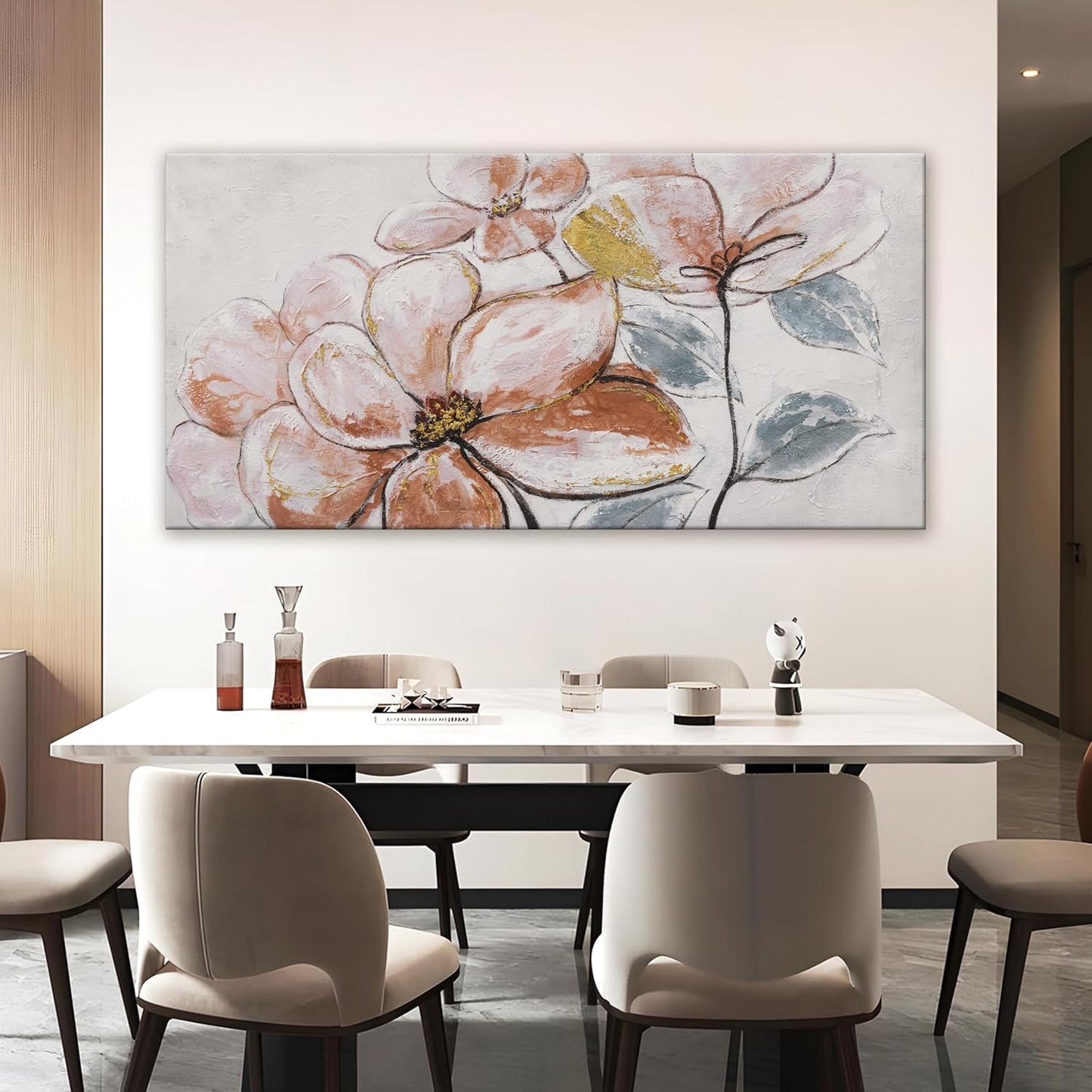 YISXINOAG Canvas Wall Art Living Room Home Wall Decor Modern Canvas Art Wall Decor 29x58 Inches Elegant Brown Pink Flower White Wall Art Picture For Bedroom Dining Room Office Artwork
