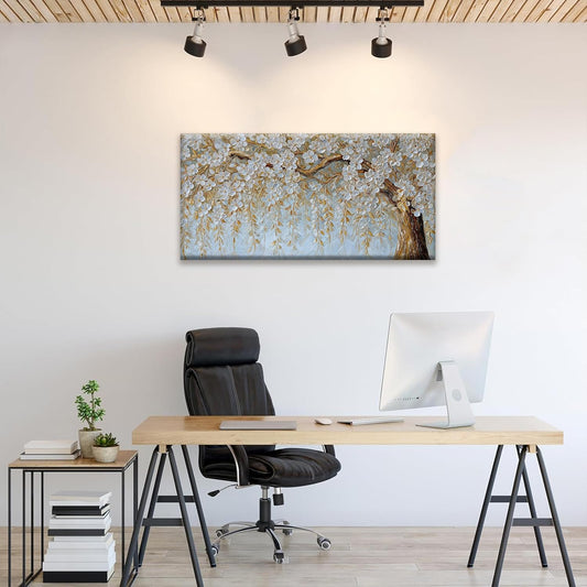Suconvng Canvas Art Wall Decor Print Paintings Flower White Tree Wall Art Prints Decor Ready To Hang Picture For Bedroom Bathroom And Office Kitchen Home Artwork 20"×40"