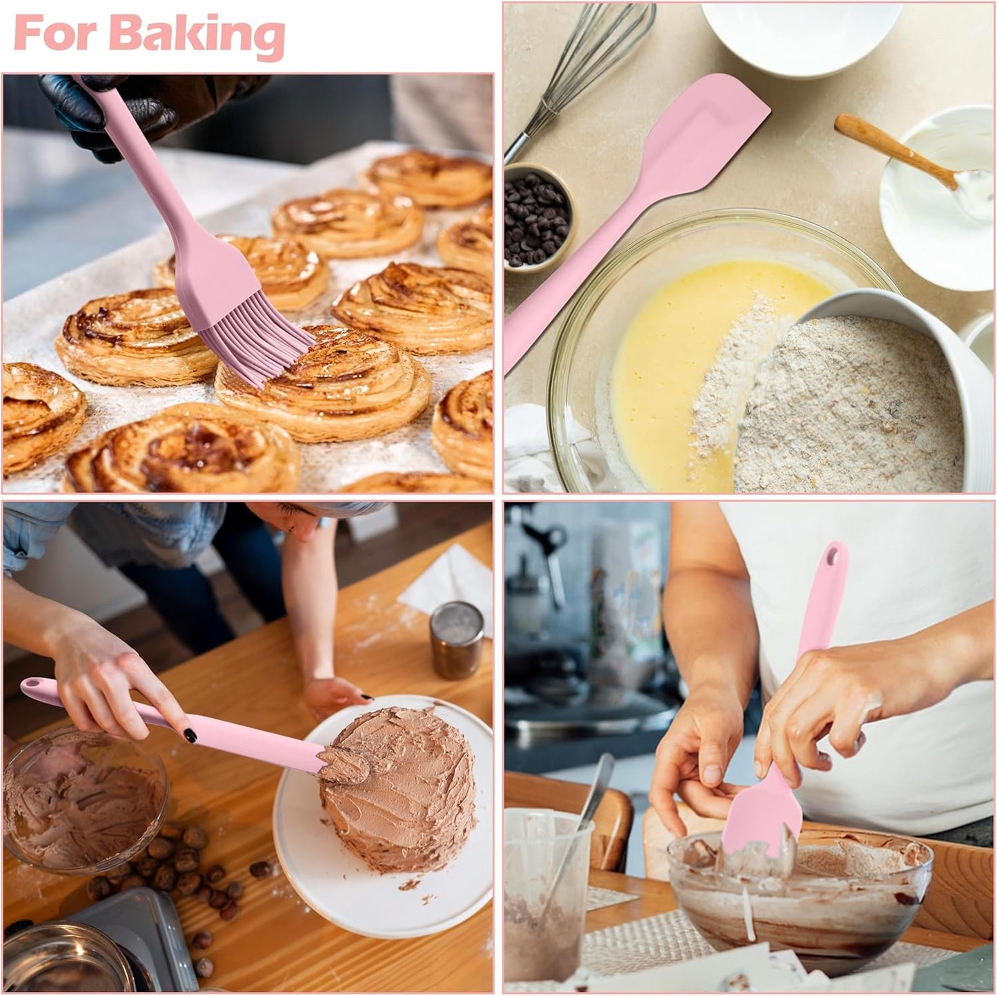 HaWare 29 PCS Silicone Cooking Utensils Set, Heat Resistant Kitchen Utensils Set with Stainless Steel Handle, Spatula Sets with Holder and Hooks, Kitchen Tools Gadgets for Nonstick Cookware -Pink