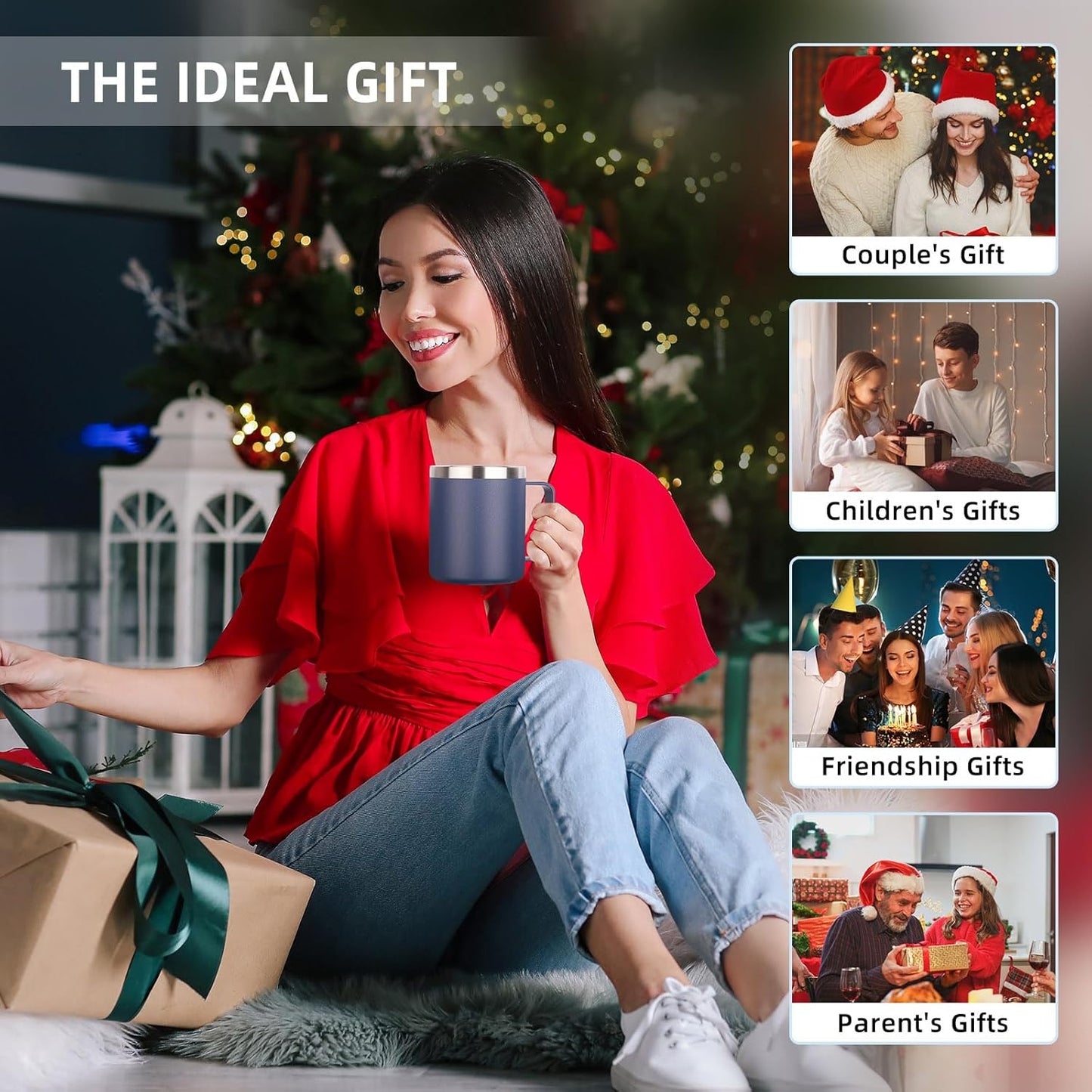 Volhoply 14oz Insulated Stainless Steel Coffee Mug with Lid Bulk 8 Pack,Double Wall Vacuum Travel Coffee Cup with Handle,Reusable Metal Cups Tumbler Cup, Camping Mugs,Ideal Gifts(Mix,8)