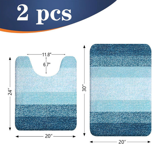 OLANLY Bathroom Rug Set 2 Piece, Soft Absorbent Microfiber Bath Mats and U-Shaped Contour Toilet Rug, Non-Slip, Machine Wash Dry, Plush Shaggy Bath Mats for Bathroom (30"x20"+24"x20", Peacock Blue)