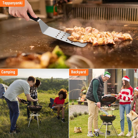 Griddle Accessries Kit, 20Pcs Stainless Steel Metal Spatula Set, Grill BBQ Spatula Utensils Set with Storage Bag, Professional Grill Spatula Set for Men Women Outdoor BBQ & Camping