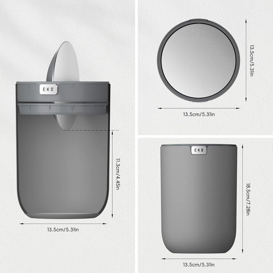 EKO Fandy 0.58 Gal/2.2L Mini Trash Can with Lid, Swing-Top Desktop Trash Can for Bathroom, Countertop, Vanity, Desk or Office, Small Garbage Bin (Grey)