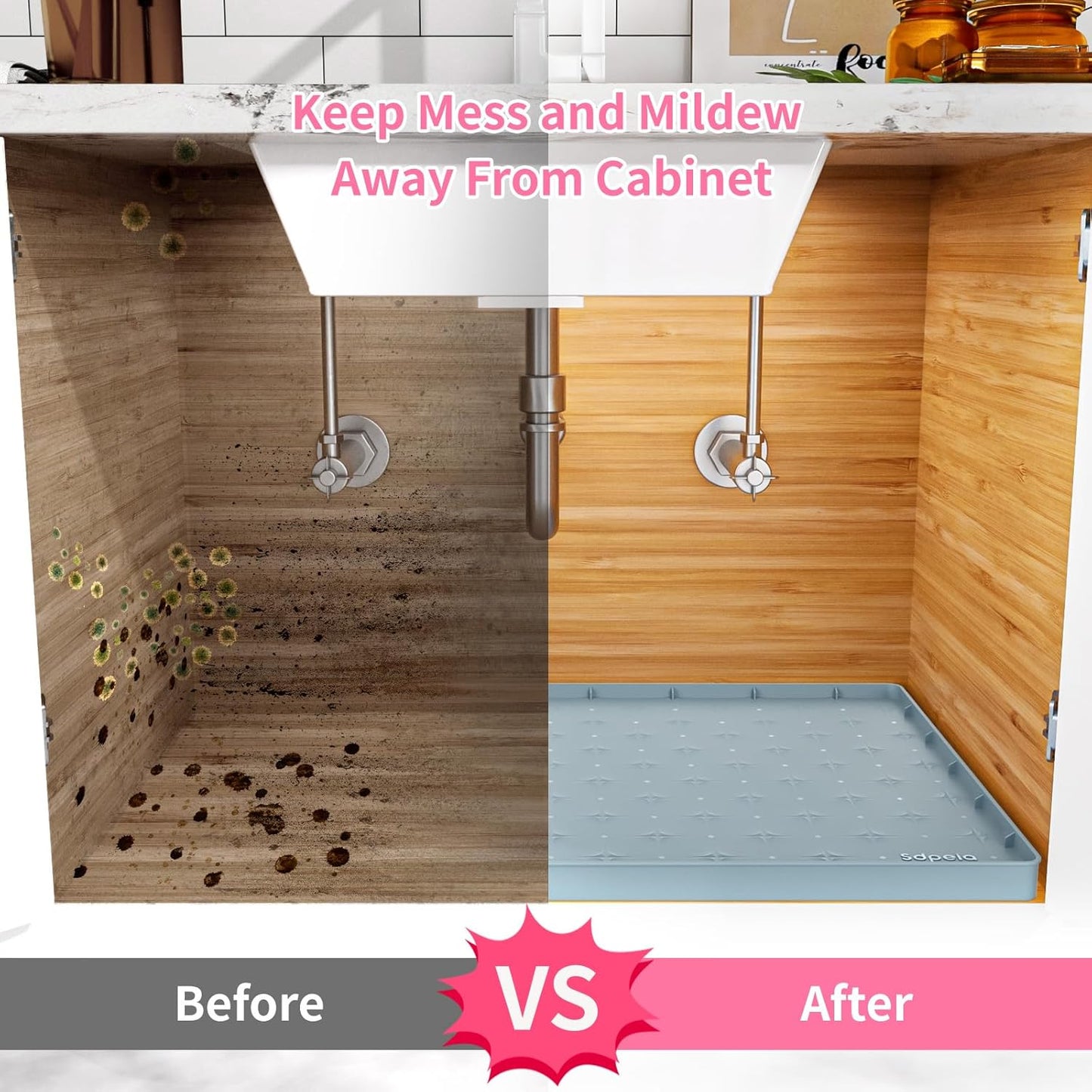 Sdpeia Under Sink Mat 31"×22" – Waterproof Silicone Cabinet Liner & Sink Protector for Kitchen & Bathroom, Multi-Purpose Organizers Tray for Pets, Laundry, Cat Litter Mat