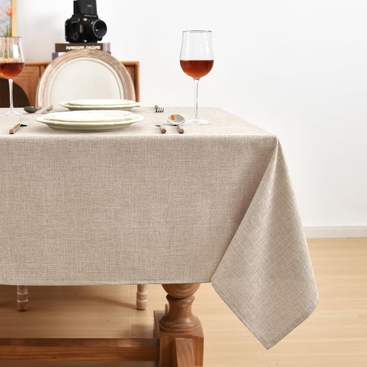 Fitable Faux Linen Tablecloths Rectangle 60 x 102 Inch - 6 Pack Neutral Table Clothes for 6 Foot Tables, Beige Faux Burlap Kitchen Table Covers for Dining, Party, Farmhouse, Banquet, Buffet