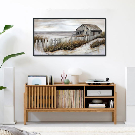 YDYSUNE Village Coastal Wall Art for Living Room - Retro Beach Fenced House Canvas Wall Decor for Home Artwork Painting Print for Bedroom Decoration Kitchen Office Hang a Picture Framed 20x40 Inches