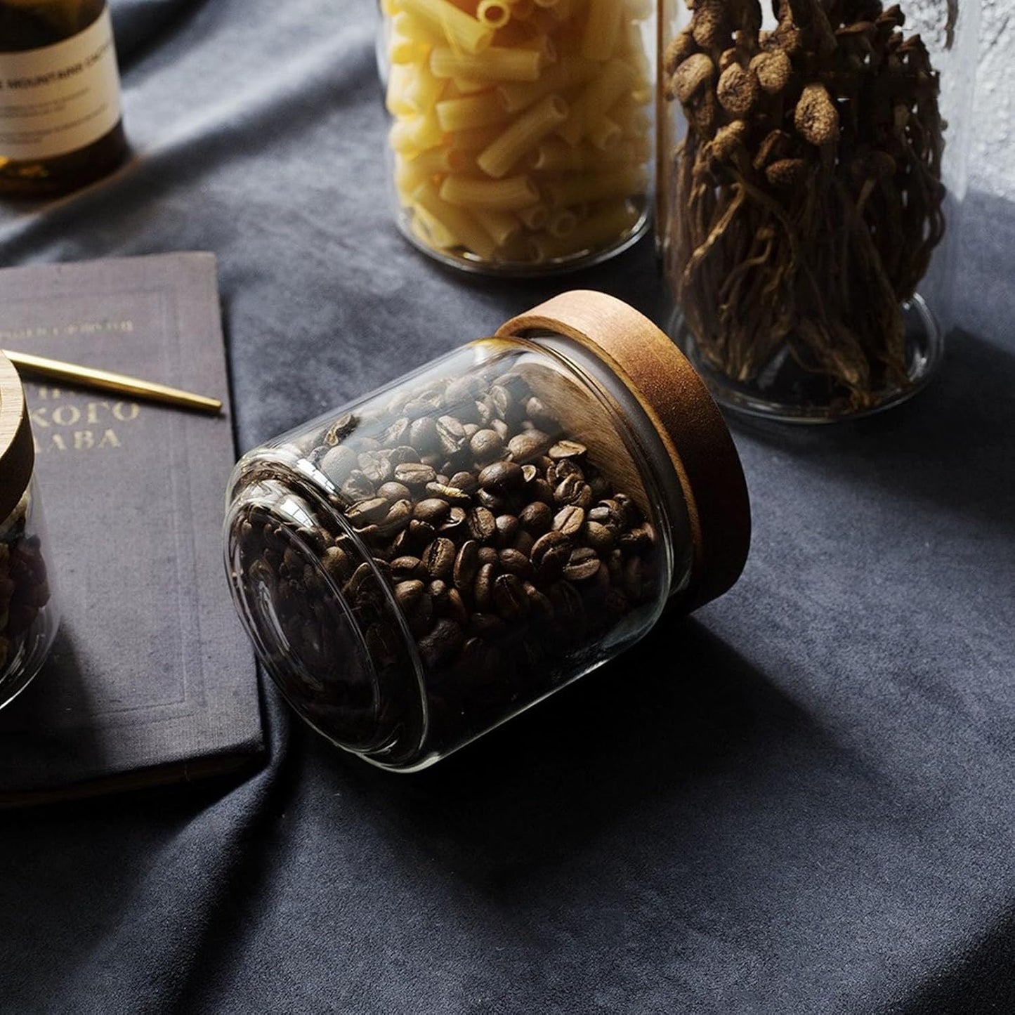 Glass candy Containers - 16oz kitchen Glass Airtight Storage jar With Acacia Airtight Lid,for kitchen Seasoning, coffee bean, tea, suger, herbs (9)