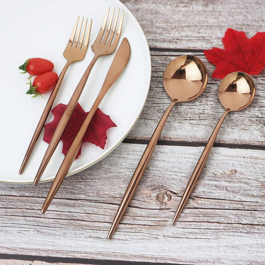 JASHII 20 Pieces Flatware Set, 18/10 Stainless Steel Utensils, Service for 4, Heavy Duty Silverware Gift, Dishwasher Safe, Mirror Polished Dinner Knife, Fork, Spoon for Restaurant (Rose gold)