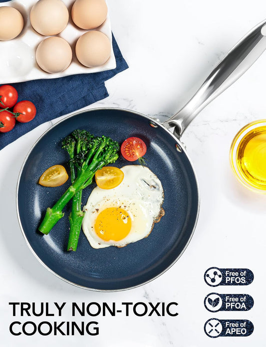 MICHELANGELO 12 Inch Frying Pan with Lid, Blue Frying Pan with Nonstick Diamond Infused Coating, Nonstick Frying Pans, Ceramic Fry Pan, Non-Toxic