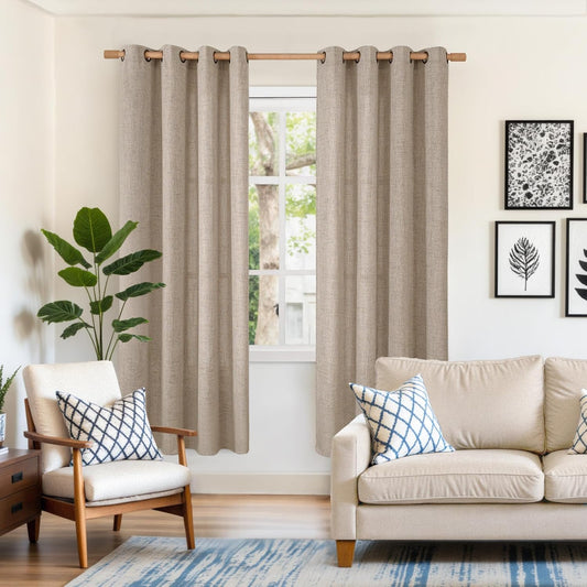 YoungsTex Dark Oatmeal Linen Curtains 68 Inch Length for Living Room, Light Filtering Burlap Textured Drapes with Bronze Grommet Privacy for Bedroom Farmhouse Rustic, 52 x 68 Inch, 2 Panels